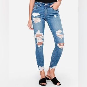 Mid Ride Medium Wash Ripped Ankle Leggings